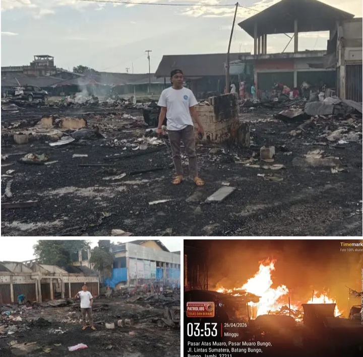Kebakaran Hebat di Pasar Atas Muara Bungo, 2 Menit Puluhan Toko Hangus, Warga Soroti Keterlambatan Damkar