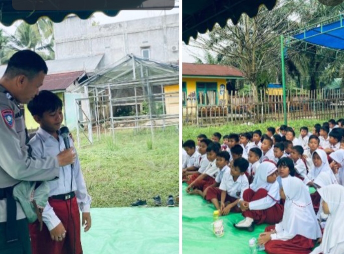 Polisi Sayang Anak SATBINMAS Polres Bungo Berikan Pembinaan Di SD 88 /II Sei Mengkuang