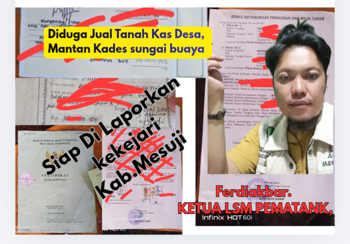 ‎Dugaan Mantan Kades Sungai Buaya Jual Tanah Fasilitas Desa Rp315 Juta, LSM Pematank Siap Laporkan ke Kejari Mesuji