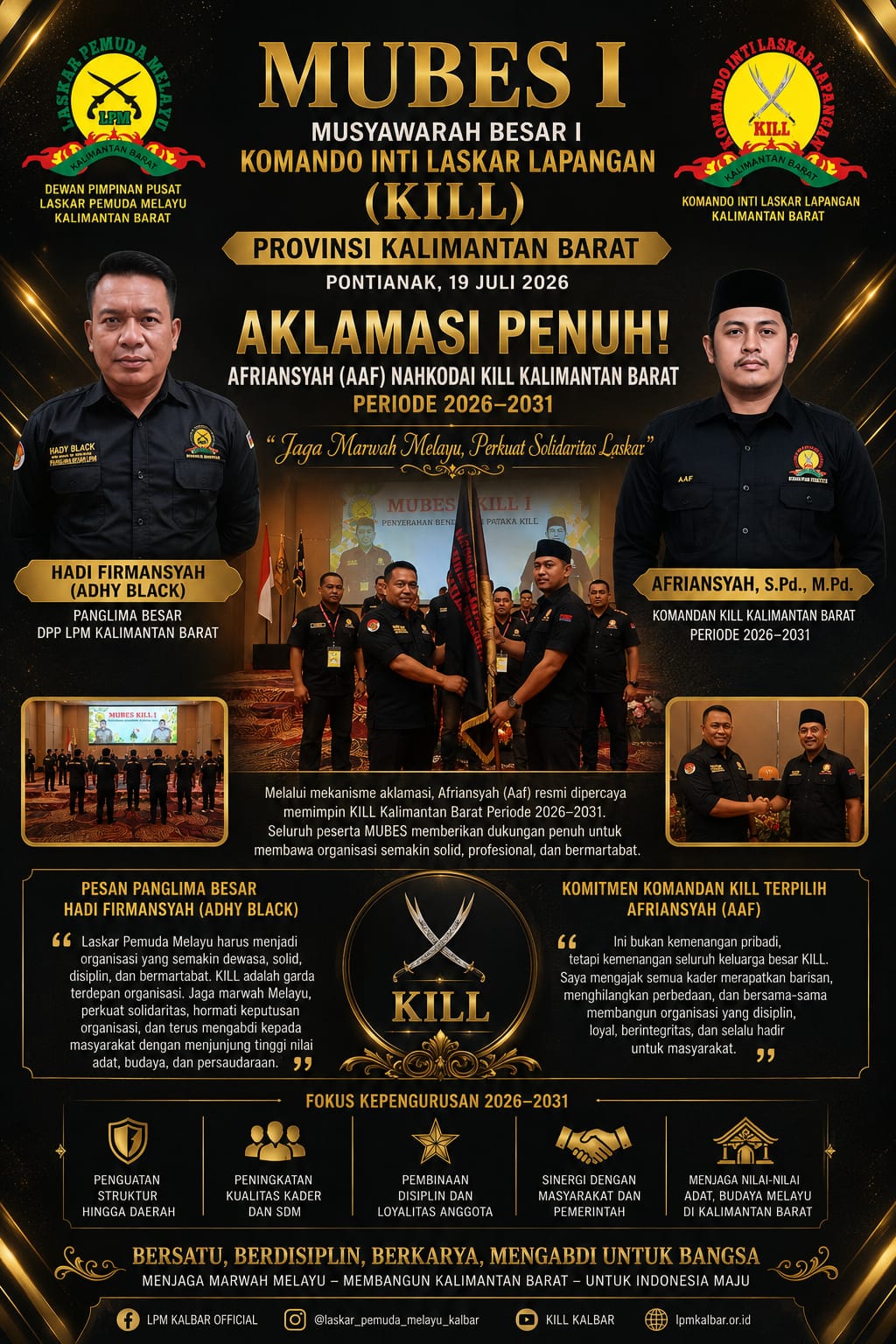 Pontianak kalbar Aklamasi Penuh! Afriansyah (Aaf) Nahkodai KILL Kalimantan Barat Periode 2026–2031