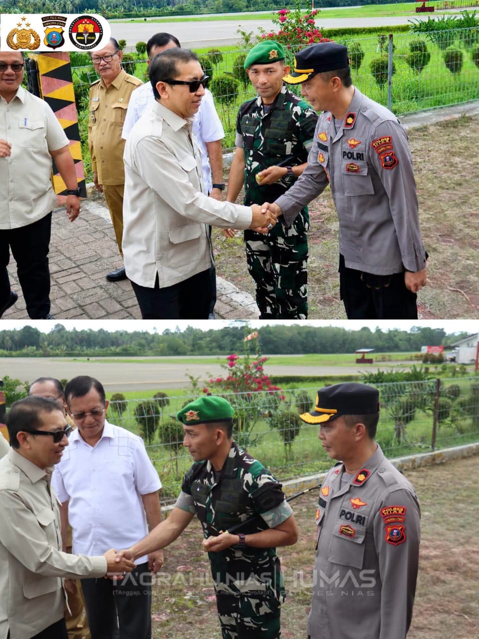 KAPOLRES NIAS YANG DI WAKILI OLEH WAKAPOLRES SAMBUT KEDATANGAN MENTERI KEBUDAYAAN RI DI BANDARA BINAKA