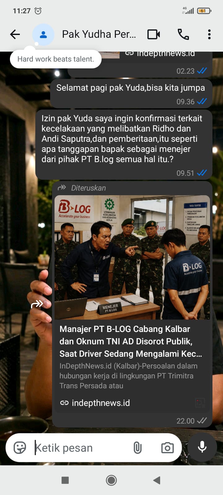 Pontianak Kalbar Diduga Tekanan menejer PT B – LOG Cabang kalbar