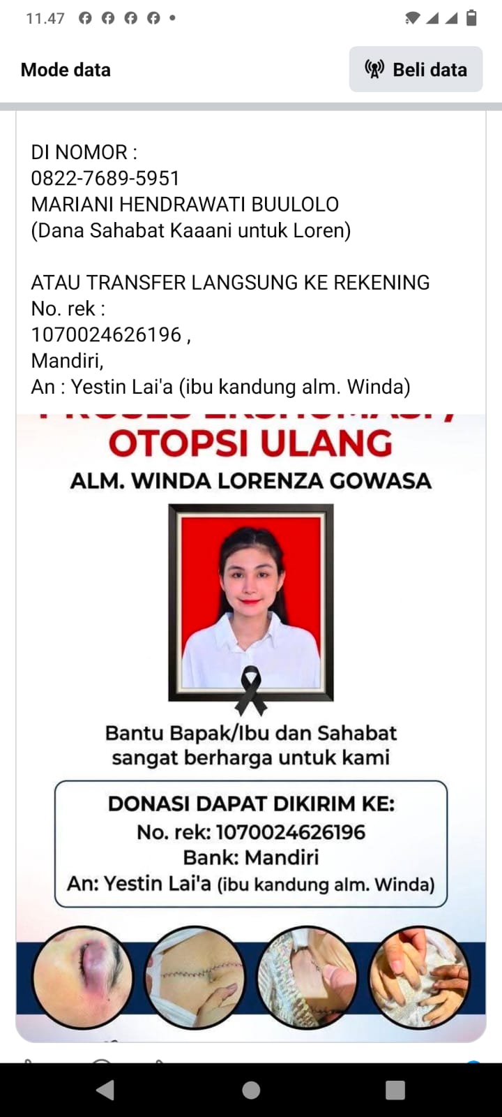 Keluarga almarhum WLG harap Donasi untuk biaya Ekshumasi / Otopsi Ulang