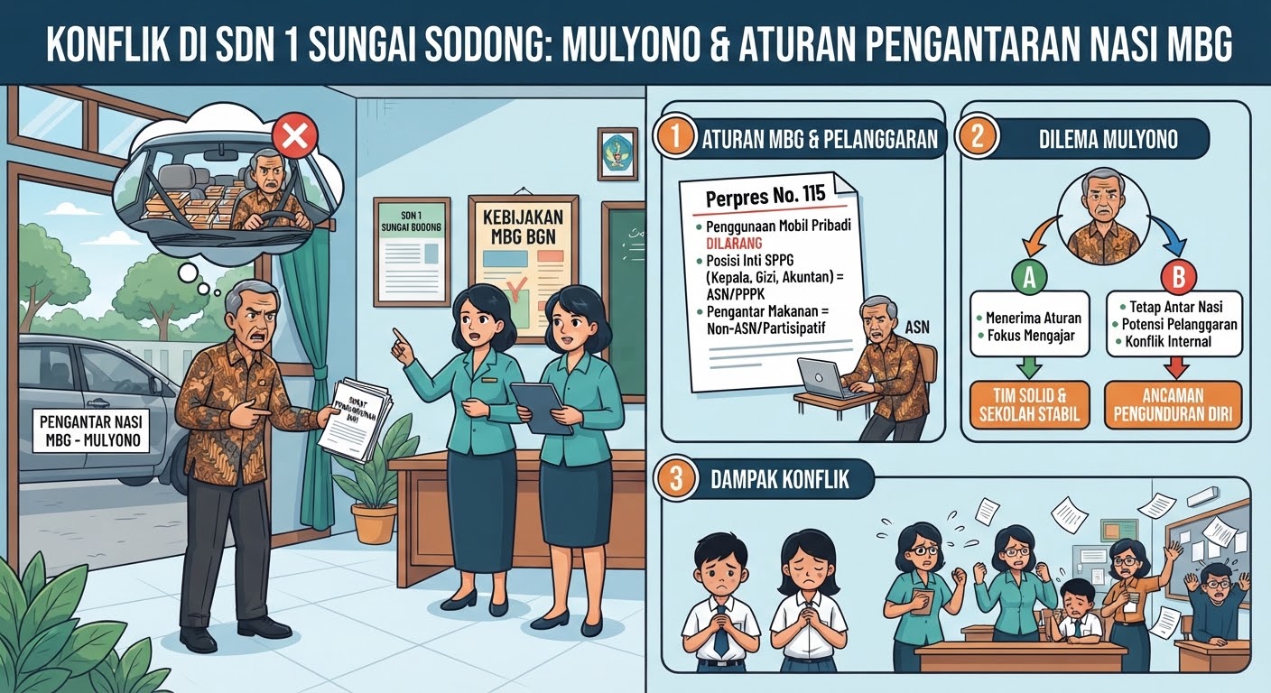 Mantan Kepsek SDN 1 Sungai Sodong, Oki. Siap mundur Jika tak diijinkan ngantar MBG .