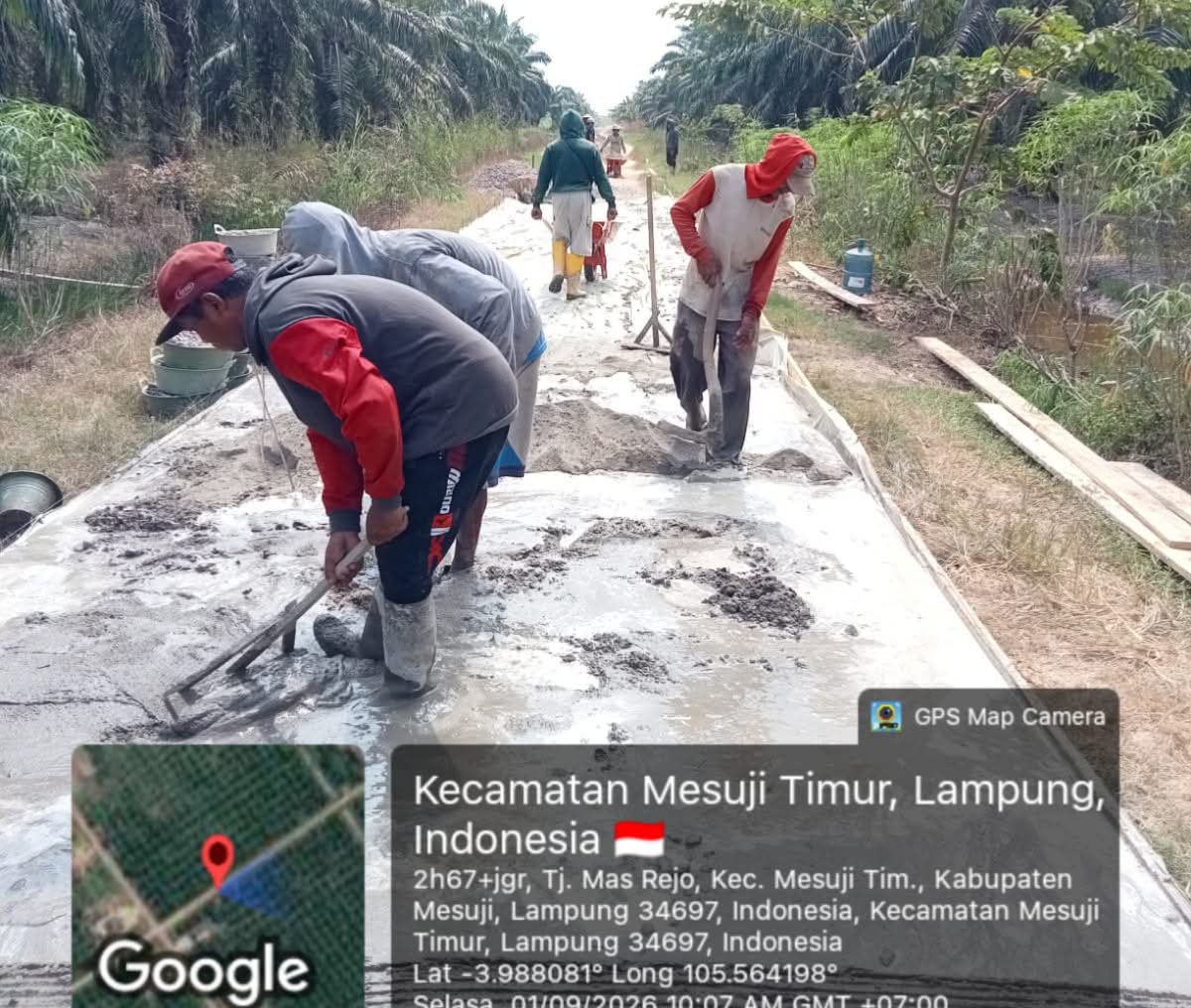 Proses Pembangunan Jalan Rabat Beton Didesa Tanjung Mas Rejo .