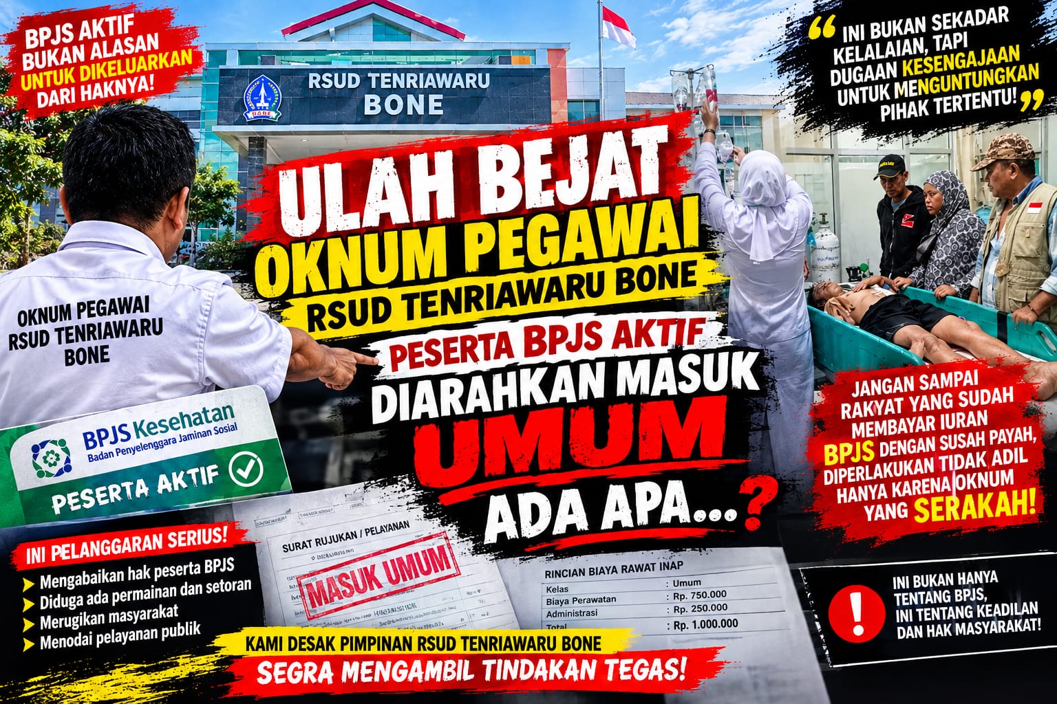 Diduga Peserta BPJS Aktif Diarahkan Masuk Jalur Umum, Oknum Pegawai RSUD Tenriawaru Bone Disorot