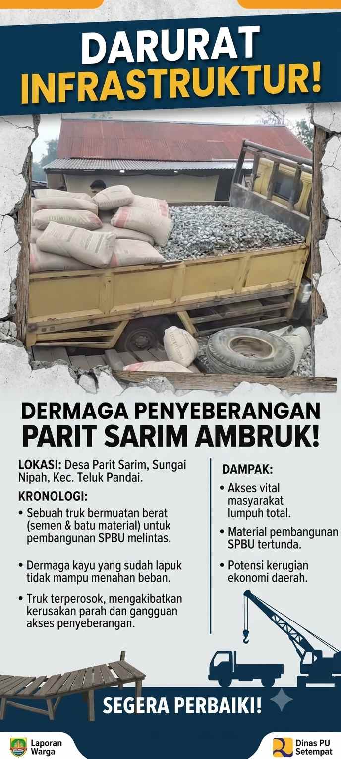 Dermaga Penyeberangan Parit Sarim Sungai Nipah Ambruk, Truk Material SPBU Terperosok: Warga Soroti Minimnya Perhatian Pemerintah