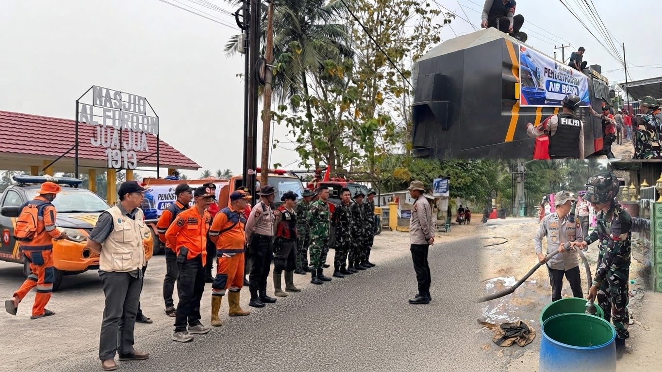 Kemarau Panjang, Polres OKI Bersama TNI dan BPBD Salurkan Air Bersih untuk Warga Jua-Jua dan sidakersa