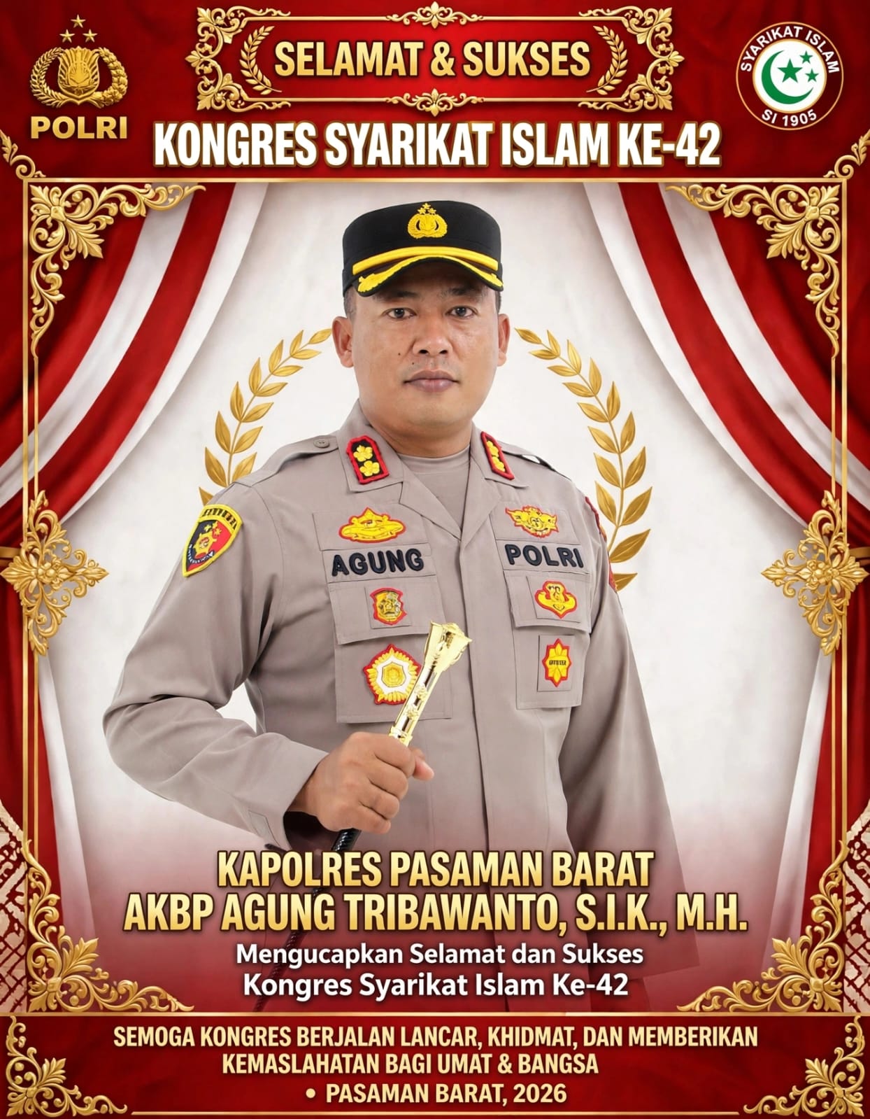 KAPOLRES PASAMAN BARAT UCAPKAN SELAMAT & SUKSES KONGRES SYARIKAT ISLAM KE 42 DI SURABAYA