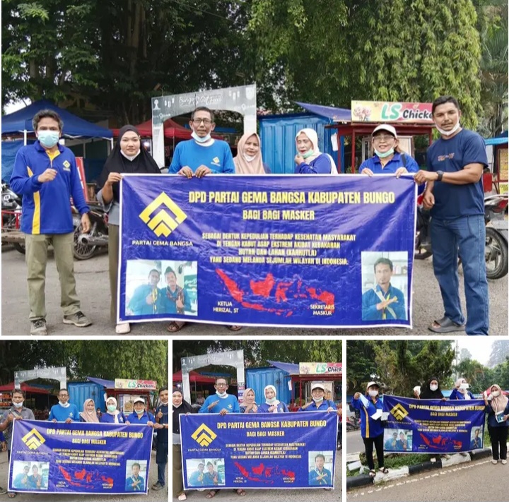 Partai Gema Bangsa Kabupaten Bungo Gelar Aksi Sosial Pembagian Masker, Tanggapi Meningkatnya Polusi Udara